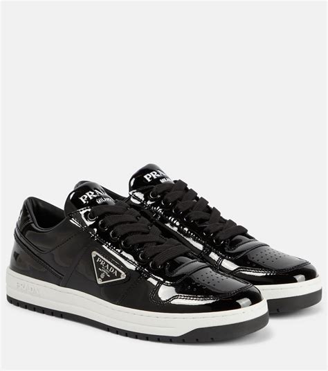 prada patent leather and technical fabric sneakers|Prada downtown patent sneakers.